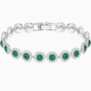 Swarovski Angelic Bracelet Rhodium Silver Emerald Green Pave Halo Crystal 🤍💚